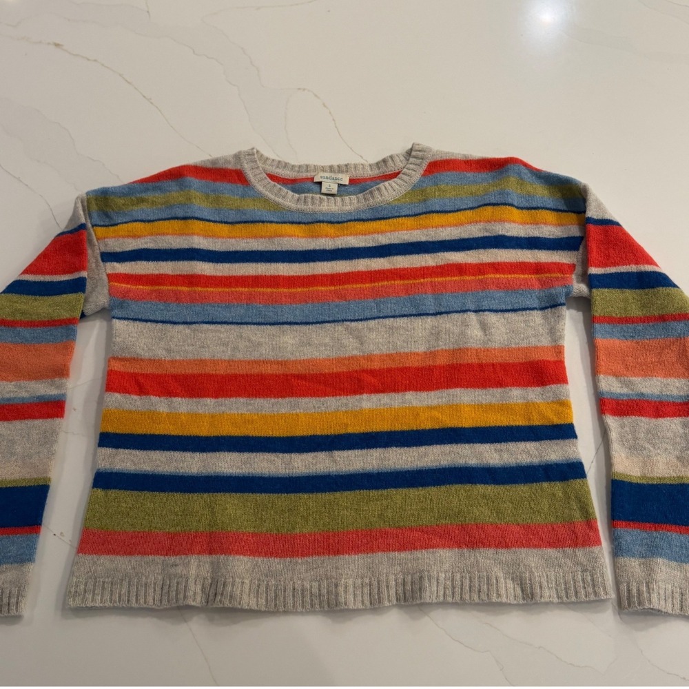 Sundance Womens Small Multicolor Striped Crewneck Knit Pullover Sweater Wool